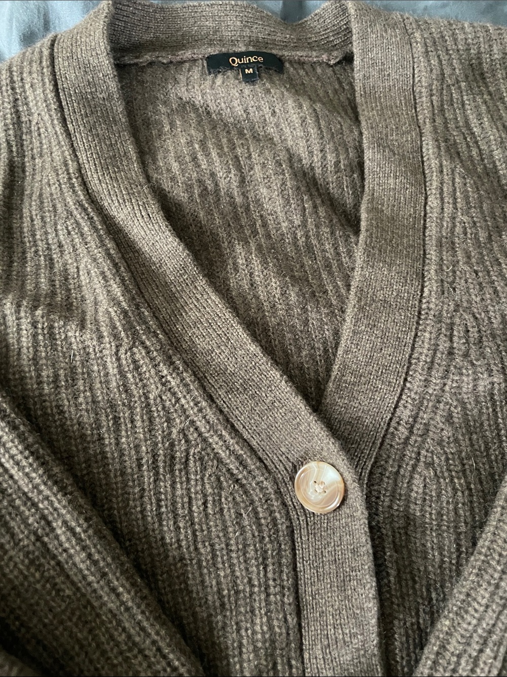 Quince Women's Brown Ribbed V-Neck Button Cardigan - Picture 3 of 4